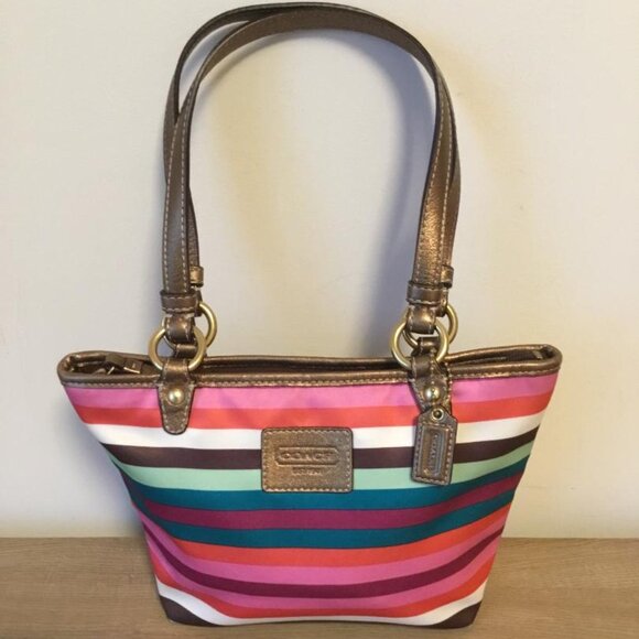 COACH Y2K LEGACY STRIPED MULTICOLOR MINI TOTE BAG SATEEN EXTERIOR - Picture 2 of 9